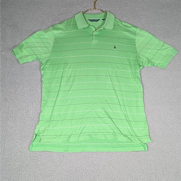 Polo Golf Ralph Lauren Polo Shirt Mens Large Green Blacl Stripe Performance Polo - Picture 1 of 7